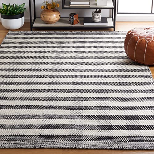 Safavieh Striped Kilim Collection 4' x 6' Black/Ivory STK807Z Flat Weave Wool & Cotton Area Rug