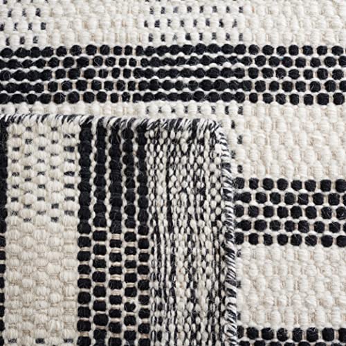 Safavieh Striped Kilim Collection 4' x 6' Black/Ivory STK807Z Flat Weave Wool & Cotton Area Rug