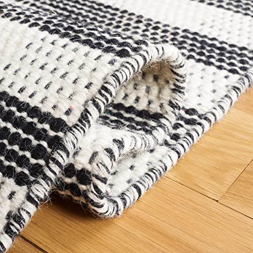 Safavieh Striped Kilim Collection 4' x 6' Black/Ivory STK807Z Flat Weave Wool & Cotton Area Rug