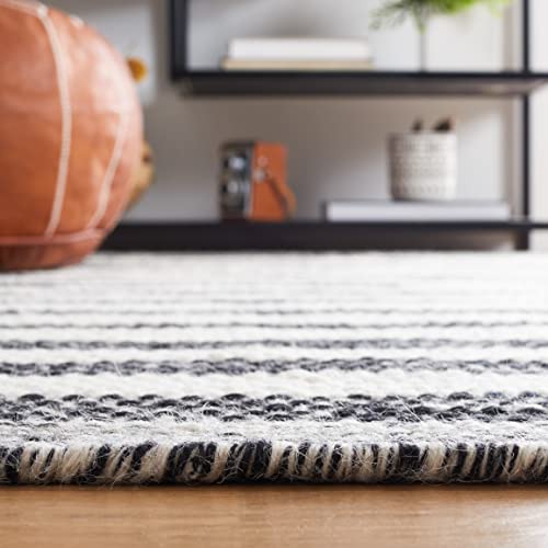 Safavieh Striped Kilim Collection 4' x 6' Black/Ivory STK807Z Flat Weave Wool & Cotton Area Rug