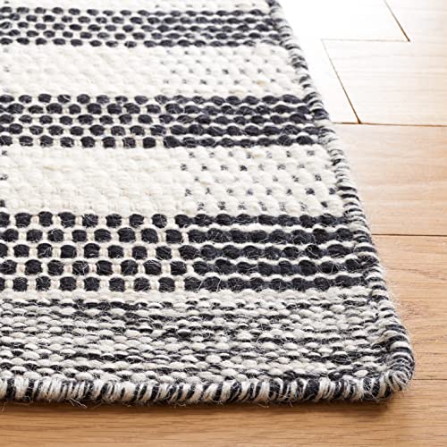 Safavieh Striped Kilim Collection 4' x 6' Black/Ivory STK807Z Flat Weave Wool & Cotton Area Rug