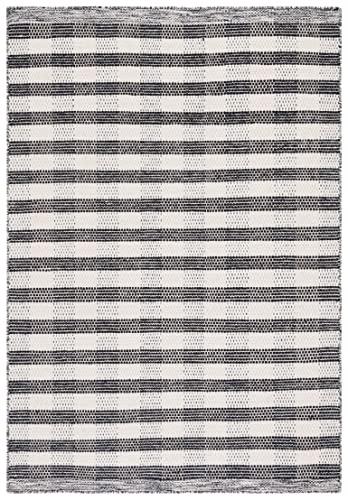 Safavieh Striped Kilim Collection 4' x 6' Black/Ivory STK807Z Flat Weave Wool & Cotton Area Rug