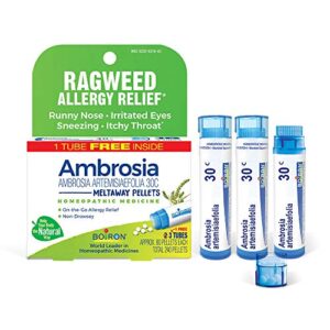boiron ambrosia 30c homeopathic medicine for relief from allergy symptoms of sneezing, runny nose, irritated eyes, and itchy throat or nose – 3 count (240 pellets)