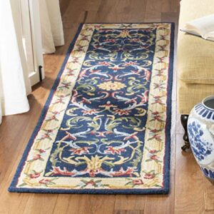 Safavieh Heritage Collection 2'3" x 12' Navy/Ivory HG657N Handmade Traditional Oriental Wool Runner Rug