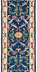 Safavieh Heritage Collection 2'3" x 12' Navy/Ivory HG657N Handmade Traditional Oriental Wool Runner Rug