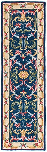 Safavieh Heritage Collection 2'3" x 12' Navy/Ivory HG657N Handmade Traditional Oriental Wool Runner Rug