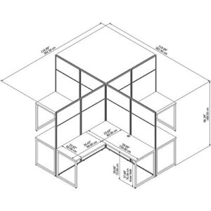 Bush Business Furniture Easy Office 4 Person L Shaped Cubicle Desk Workstation, 60W x 66H, Pure White