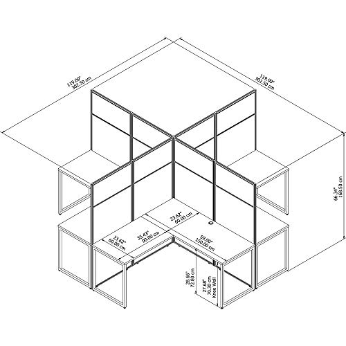Bush Business Furniture Easy Office 4 Person L Shaped Cubicle Desk Workstation, 60W x 66H, Pure White