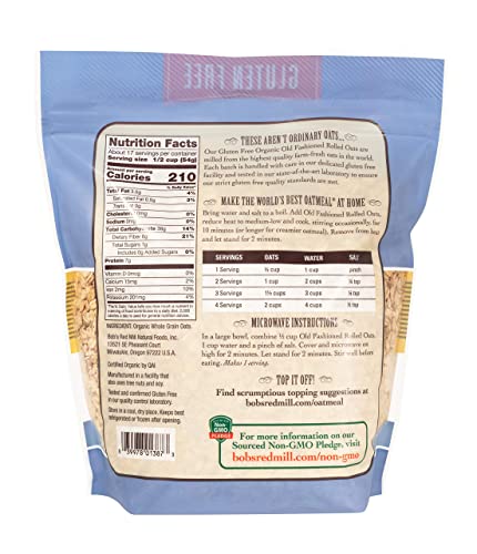 Bob's Red Mill Gluten Free Organic Old Fashioned Rolled Oats, 2 Pound (Pack of 1)