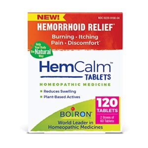boiron hemcalm tablets for hemorrhoid relief of pain, itching, swelling or discomfort – 120 count (pack of 1)