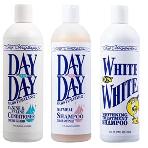 Chris Christensen Shampoo & Conditioner 16 oz Bundle, Day to Day Conditioner + Day to Day Oatmeal Shampoo + White on White Shampoo, Groom Like a Professional, Made in USA