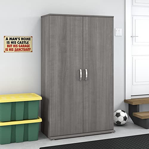 Bush Business Furniture Tall Garage Storage Cabinet with Doors and Shelves, Platinum Gray