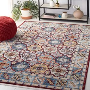 safavieh bayside collection machine washable 6’7″ x 6’7″ square blue/red bay102m living room dining bedroom area rug