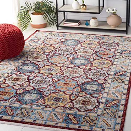 Safavieh Bayside Collection Machine Washable 6'7" x 6'7" Square Blue/Red BAY102M Living Room Dining Bedroom Area Rug