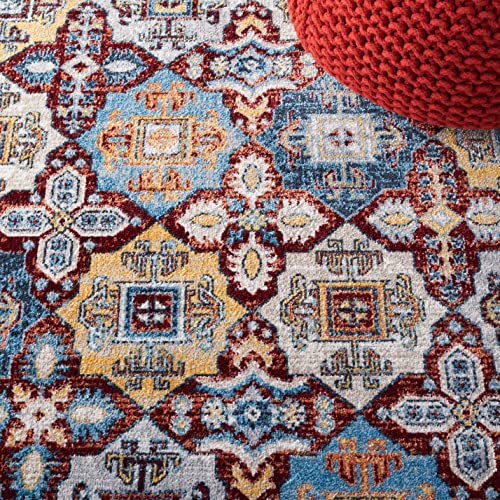 Safavieh Bayside Collection Machine Washable 6'7" x 6'7" Square Blue/Red BAY102M Living Room Dining Bedroom Area Rug