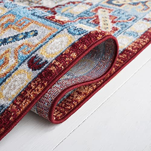 Safavieh Bayside Collection Machine Washable 6'7" x 6'7" Square Blue/Red BAY102M Living Room Dining Bedroom Area Rug