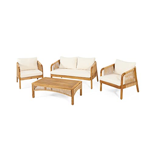 Christopher Knight Home Jabe Chat Set, Beige + Teak + Light Brown