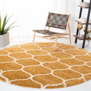 safavieh hudson shag collection 7′ round gold/ivory sgh280e moroccan ogee trellis non-shedding 2-inch thick area rug