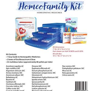 Boiron HomeoFamily Kit with The Essentials - 32 Assorted Homeopathic Tubes, 12 Oscillococcinum Doses, and a Handy Storage Case