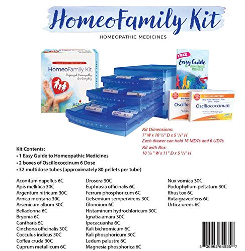 Boiron HomeoFamily Kit with The Essentials - 32 Assorted Homeopathic Tubes, 12 Oscillococcinum Doses, and a Handy Storage Case