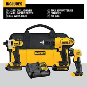 DEWALT 20V MAX* Cordless Drill Combo Kit, 3-Tool (DCK340C2)