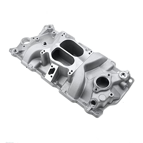 A-Premium Dual Plane Intake Manifold Compatible with Chevy V8 4.3L 262 265, 4.4L 267, 4.6L 283, 4.9L 302, 5.0L 305 307, 5.3L 5.4L 327, 5.7L 350, 6.6L 400, fits for Chevrolet 4-Barrel Spread Bore 82001