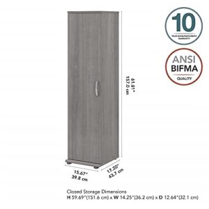 Bush Business Furniture Universal Tall Narrow Storage Cabinet with Door and Shelves, Platinum Gray