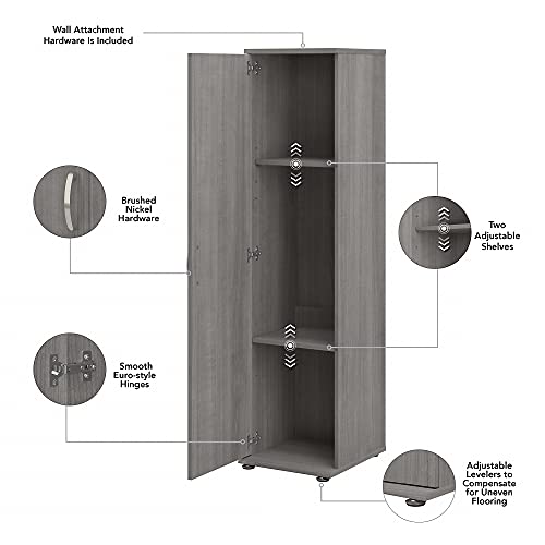 Bush Business Furniture Universal Tall Narrow Storage Cabinet with Door and Shelves, Platinum Gray