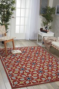 nourison caribbean rust 9’3″ x 12’9″ area-rug, retro, floral, bed room, living room, dining room, kitchen, easy-cleaning, non shedding, (9′ x 13′)