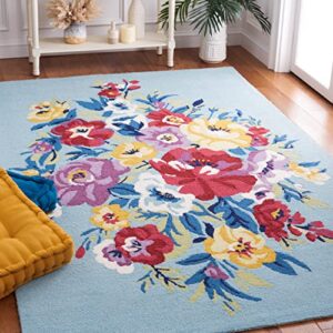 safavieh chelsea collection 3′ x 5′ blue/rose hk219m handmade french country floral wool area rug