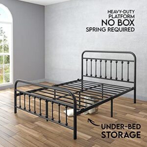 AMBEE21 Vintage Queen Metal Bed Frame with Headboard and Footboard Platform / Wrought Iron / Heavy Duty/ Solid Metal Slat / Textured Black / No Box Spring Needed/ Industrial & Farmhouse