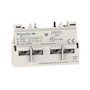 schneider electric – gpefc11 easy tesys auxiliary contact block, 1 no and 1 nc, top mount, screw clamp, for use with gp2e manual motor starter