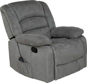 relaxzen longstreet rocker recliner with massage, heat and dual usb ports, microfiber, gray