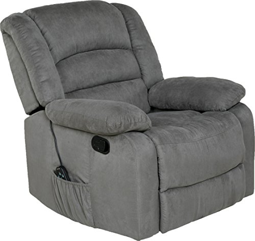 Relaxzen Longstreet Rocker Recliner with Massage, Heat and Dual USB Ports, Microfiber, Gray