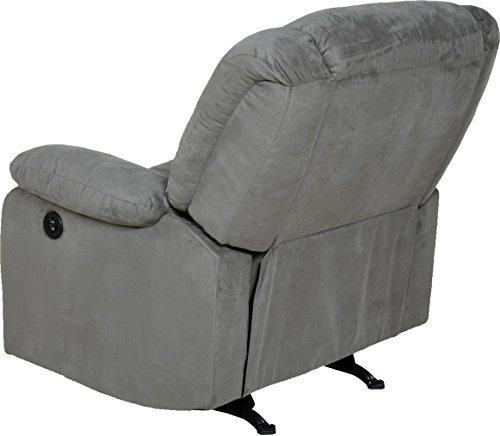 Relaxzen Longstreet Rocker Recliner with Massage, Heat and Dual USB Ports, Microfiber, Gray