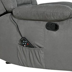 Relaxzen Longstreet Rocker Recliner with Massage, Heat and Dual USB Ports, Microfiber, Gray