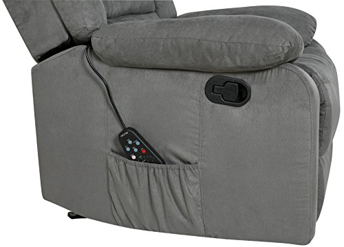 Relaxzen Longstreet Rocker Recliner with Massage, Heat and Dual USB Ports, Microfiber, Gray