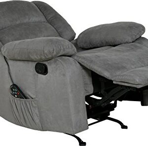 Relaxzen Longstreet Rocker Recliner with Massage, Heat and Dual USB Ports, Microfiber, Gray