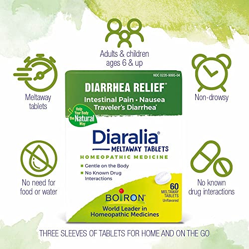 Boiron Diaralia Tablets for Diarrhea Relief, Gas, Bloating, Intestinal Pain, and Travler's Diarrhea - 60 Count