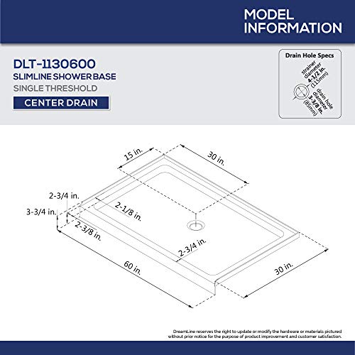 DreamLine DLT-1130600-T44 Slimline 30 in. D x 60 in. W x 2 3/4 in. Center Drain Single Threshold Shower Base in Slate Gray