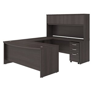 bush business furniture studio c bow front u desk/hutch, 72″ x 36″, storm gray