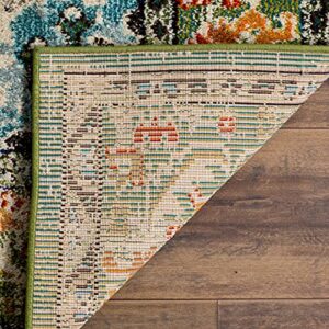 SAFAVIEH Monaco Collection 6'7" x 9'2" Forest Green/Light Blue MNC243F Boho Chic Medallion Distressed Non-Shedding Living Room Bedroom Dining Home Office Area Rug