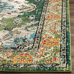 SAFAVIEH Monaco Collection 6'7" x 9'2" Forest Green/Light Blue MNC243F Boho Chic Medallion Distressed Non-Shedding Living Room Bedroom Dining Home Office Area Rug
