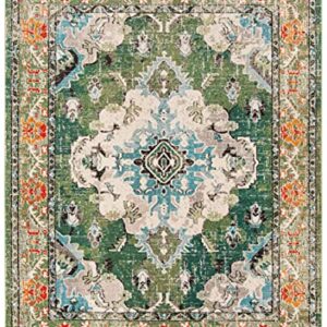 SAFAVIEH Monaco Collection 6'7" x 9'2" Forest Green/Light Blue MNC243F Boho Chic Medallion Distressed Non-Shedding Living Room Bedroom Dining Home Office Area Rug