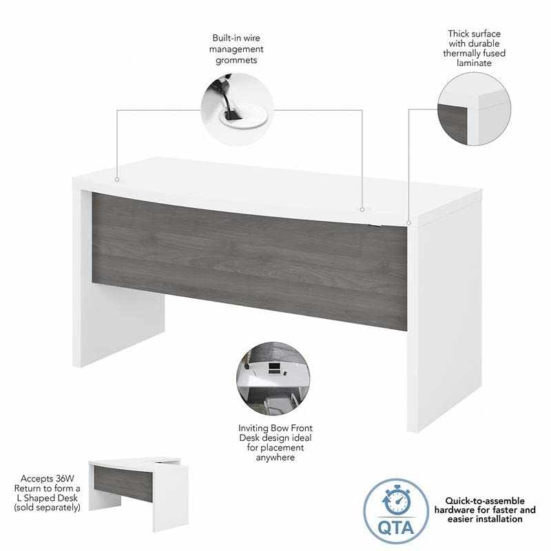 Bush Business Furniture Echo Bow Front Desk, 60W, Pure White and Modern Gray