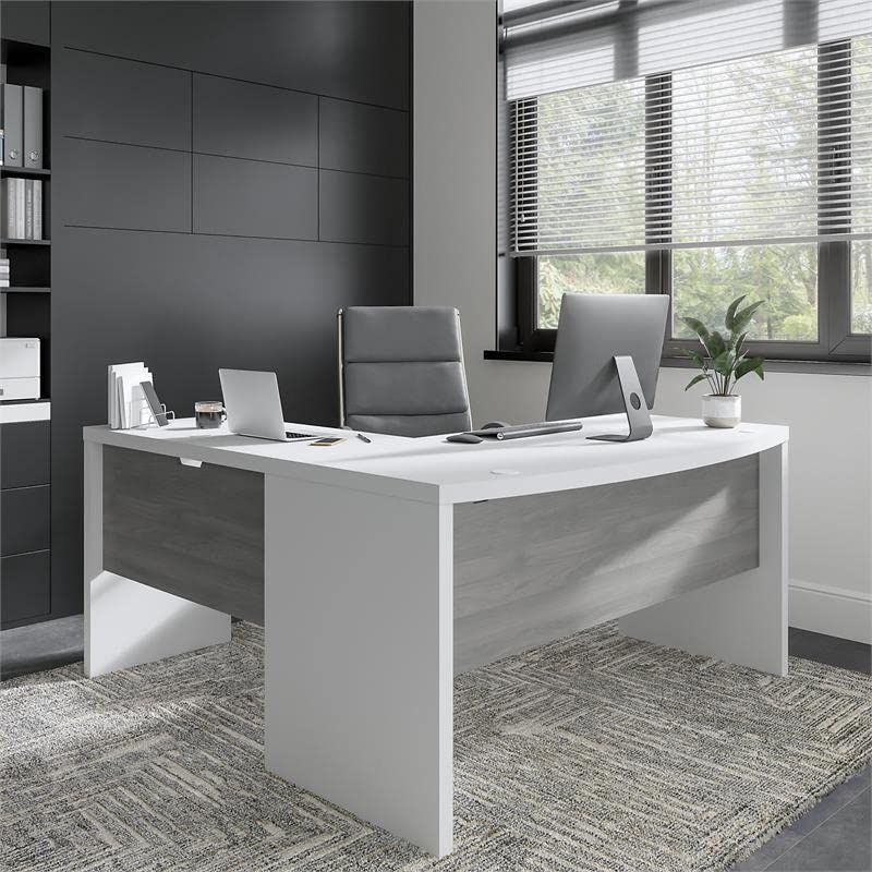 Bush Business Furniture Echo Bow Front Desk, 60W, Pure White and Modern Gray