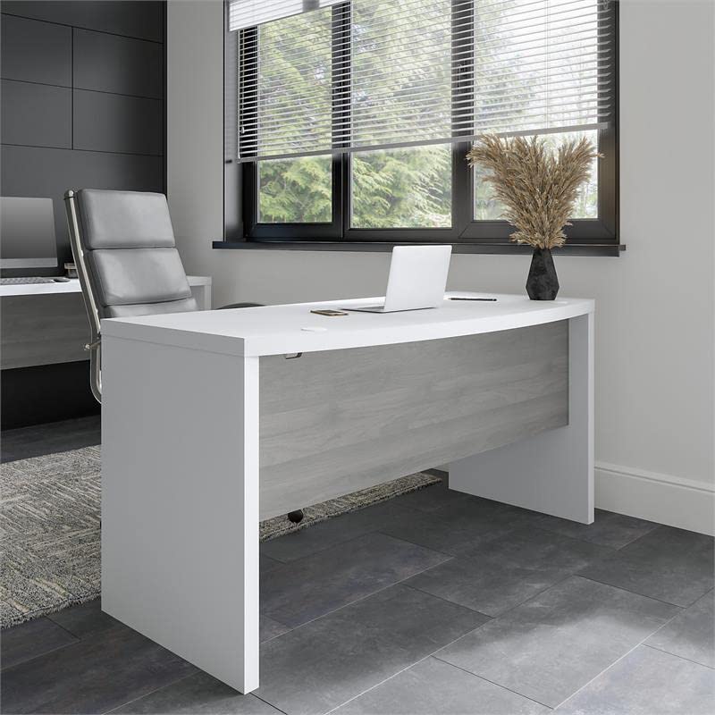 Bush Business Furniture Echo Bow Front Desk, 60W, Pure White and Modern Gray