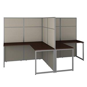 bush business furniture easy office 2 person l shaped cubicle desk workstation with 66h panels, 60wx60h, mocha cherry
