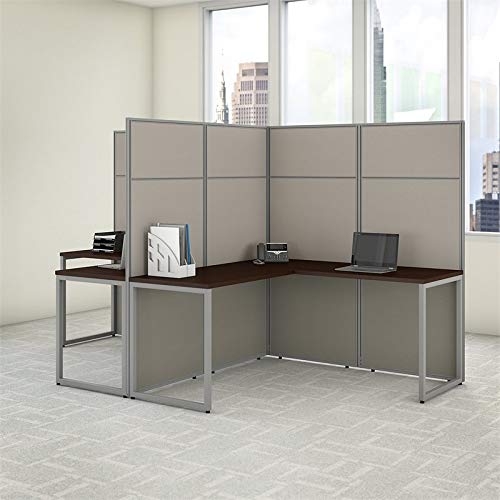 Bush Business Furniture Easy Office 2 Person L Shaped Cubicle Desk Workstation with 66H Panels, 60Wx60H, Mocha Cherry