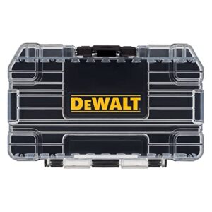 dewalt toughcase tool box, for plastic small parts, 1-compartment organizer, clip latch for secure closing (dwastcaseblk)